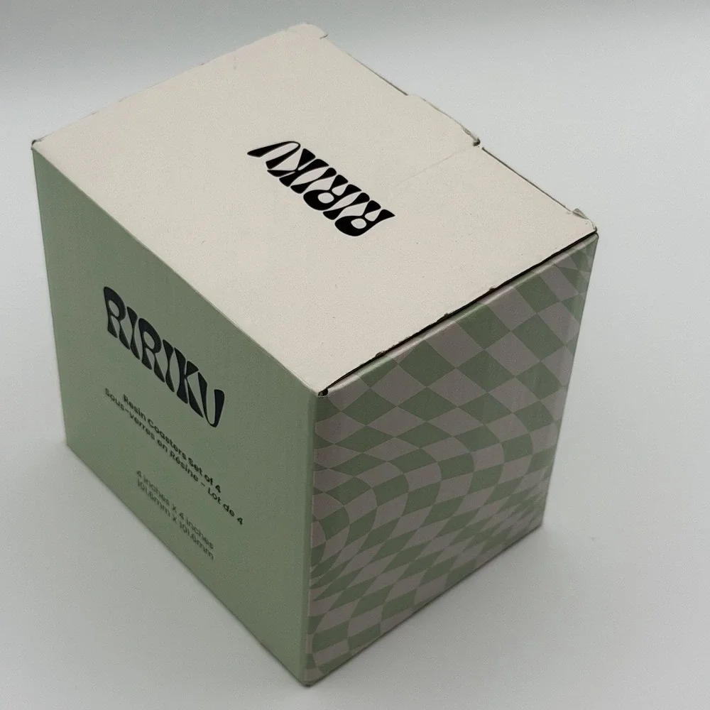 RiRiKu Resin Coasters‎ Set of 4 Square 4in Marbled New In Box